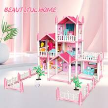 Children's Princess Castle Villa Playset, DIY Assembly Dollhouse Toy Gift For Girls