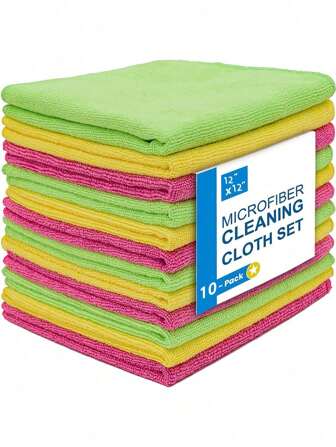 10pcs/Set Kitchen Cleaning Cloth, Solid Color Scrub Cloth Multi-Purpose Cleaning Cloth Car Cleaning Wipe Cloth (Random Color) Multi-Color Soft Quick-Drying Absorbent Sponge Cloth Set