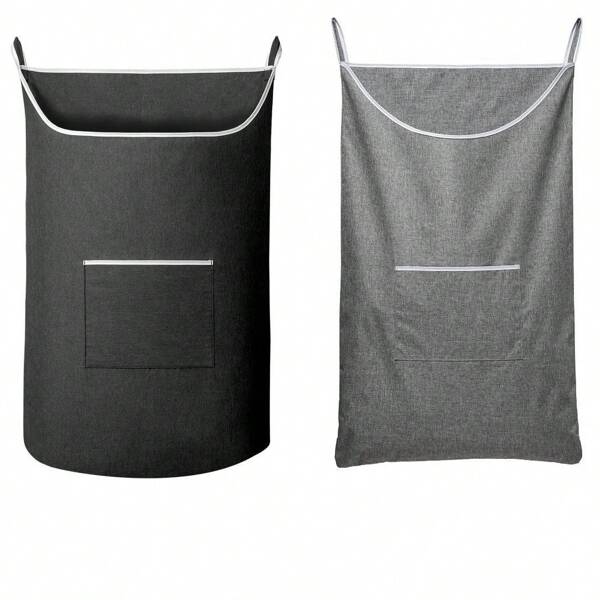 1/2pcs Black & Grey Hanging Over Door Laundry Basket Bag, With 2 Hooks Large Opening Hanging Bathroom Laundry Storage Bag, Oxford Cloth Big Size: 36x22 Inch, Suitable For Home & Student Dormitory