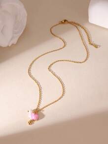 GEREIT 1 pieza Collar colgante con casa de hongo roja simulada de acero inoxidable enchapado en oro de 18K con perla falsa, lindo para uso diario de mujeres