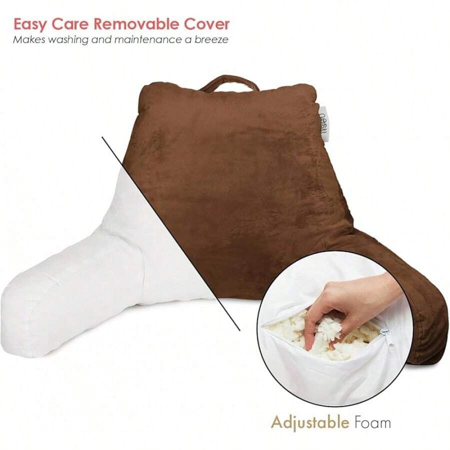 Almohada de Lectura Almohada para Cama Estándar, Almohada de Espalda para Sentarse en la Cama, Almohada Silla de Memory Foam Triturado y Almohadas para Descanso en Cama, Gris Carbón - Café con chocolate - Ver 1