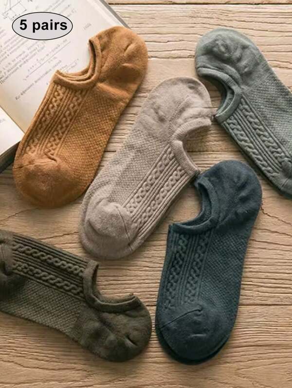 5 paires de chaussettes invisibles d'été pour hommes, chaussettes homme de couleur unie, mode classique pour hommes au printemps et en été, fines et respirantes