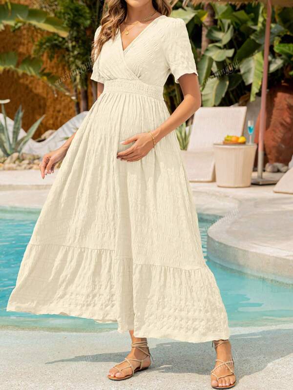 weisilong Maternity Women Summer & Spring High Waist Pregnant Ruffle Tiered Pregnant Dress For Baby Shower