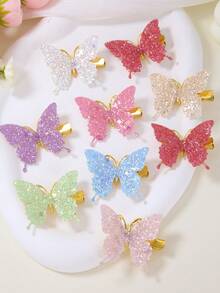 10pcs/Set Girls Colorful Shiny Sequin Butterfly Hair Clips, Golden Elegant Base, Princess Hair Accessories, Suitable For Daily Use - Multicolor - View 2