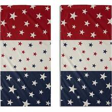 MEIJUANAABlue Red White Patriotic 4th Of July Hand Towels Bathroom Set Of 2 Independence Day Print Holiday Print Decorative Handtowels Soft Absorbent Bath Towel Home Guest Room Hotel Gym Spa - 藍色 紅色 白色 星星 - 查看 1