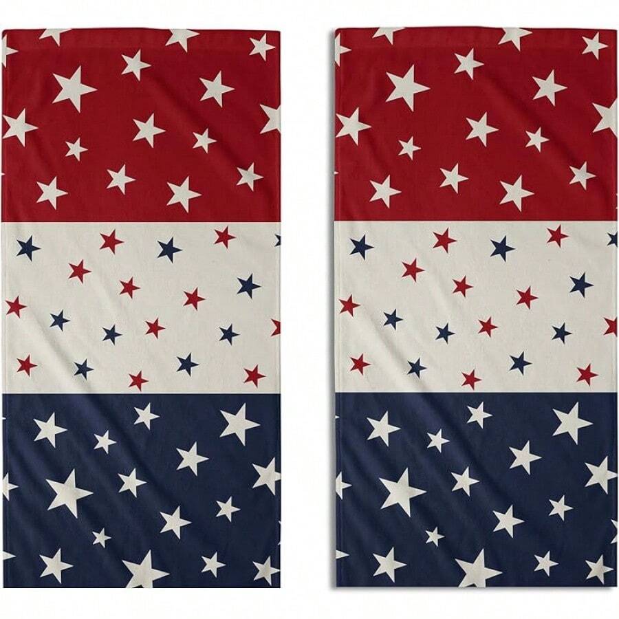 MEIJUANAABlue Red White Patriotic 4th Of July Hand Towels Bathroom Set Of 2 Independence Day Print Holiday Print Decorative Handtowels Soft Absorbent Bath Towel Home Guest Room Hotel Gym Spa - 藍色 紅色 白色 星星 - 查看 1