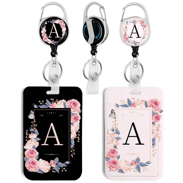 1pc A Letter ID Badge Holder With Clip Badge Reels Retractable Heavy Duty, Keychain, ID Holder For School Nurse Office A School Supplies, Back To School