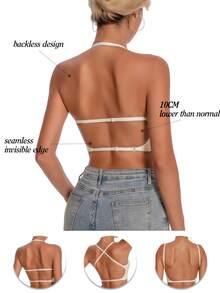 女士露背无肩带文胸，夏季无缝文胸，新娘文胸，新娘内衣，3种肩带可选，透气，肩带可调节，轻盈舒适，适合婚礼、正式礼服、吊带裙，A/B罩杯 - 杏色 - 查看 9