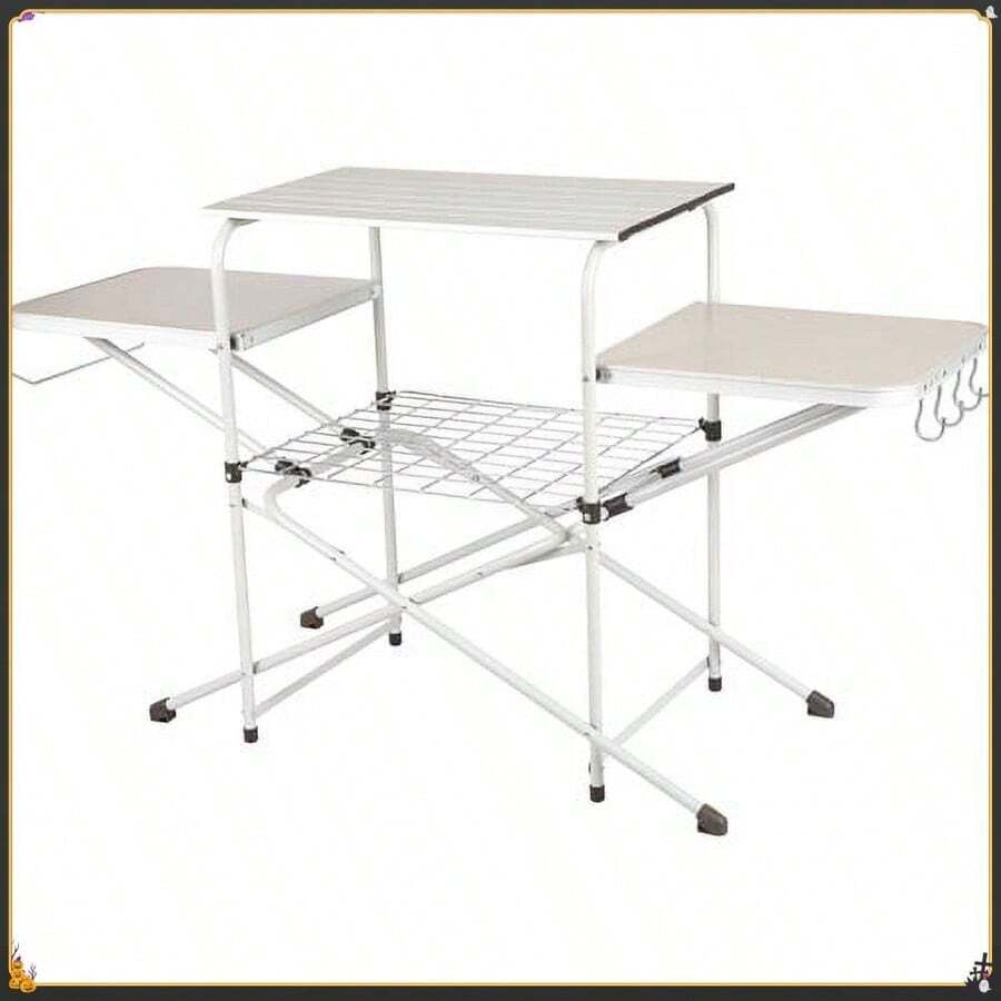 Camp Kitchen Cooking Stand With Three Table Tops, Indoor Outdoor