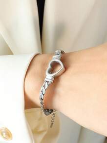 1pc Minimalist Stainless Steel Flower Folded Golden Bracelet & Necklace Set, Versatile Daily Wear Unisex Jewelry