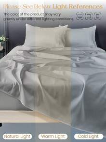 2/3/4pcs Fitted Sheets Set, Bedding, Bed Sheets, Solid Color Bedding Sheets Set With Deep Pocket, Fall Decor, Halloween Decor, Room Decor, Luxury Soft Bedding Sheets And Pillowcases, 1 Flat Sheet, 1 Fitted Sheet And 2 Pillowcases, All Seasons, Halloween Gift, Machine Washable, For Single, Twin, Full, Queen And King Sizes - Xám - Xem 7