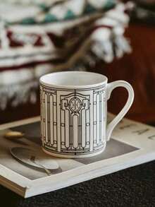 Cabin Kangaroo 1入組北歐風格簡約陶瓷咖啡杯，INS風格帶釉柱狀創意美式杯，大容量家居用品，精美的北歐下午咖啡杯，適合家庭廚房，生日禮物，節日祝福，派對用品，是男女朋友的理想禮物 - 一個黑色白線咖啡杯 - 查看 5