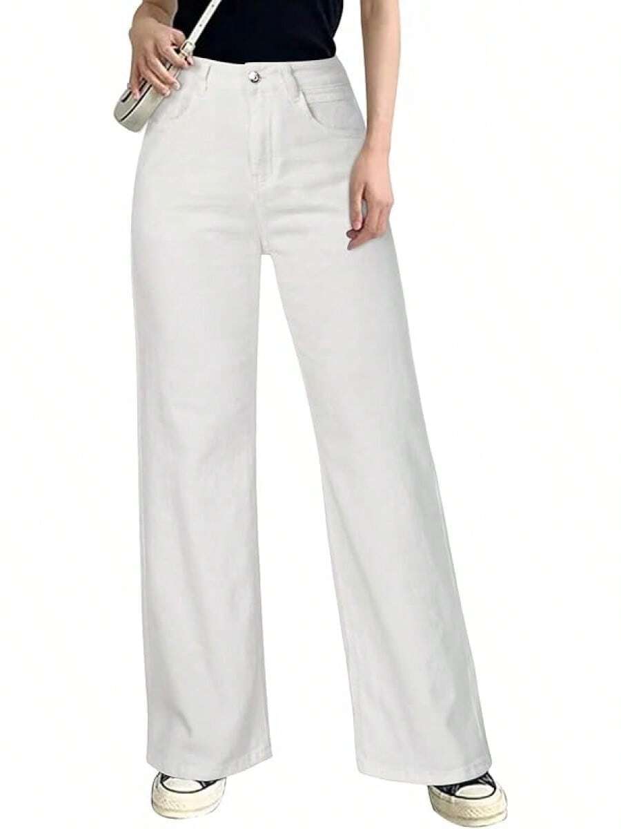 HDLTE Women Ripped Boyfriends Jeans Distressed High Waist Baggy Pants Wide Leg Straight Trousers Y2k Streetwear Pants… - 白色 - 查看 1