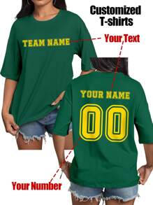 Customized Sports Shirts, Customized Front And Back Women's T-Shirts, Add Your Text (Team/Name/Number/Label, Etc.), Choose Your Favorite Color And Font, Customize The Front And Back, Design Your Own Personalized Printed T-Shirt As A Gift For Your Girlfriend, Sports Shirt, Couple Date Shirt, Etc. Comfortable And Casual, Women's Tops, Customized Printed Tops, Women's Short-Sleeved T-Shirts