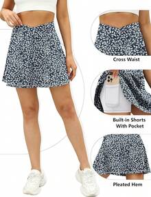 LouKeith Tennis Skirts For Women Pleated Crossover High Waisted Athletic Workout Golf Skorts Skirts With Shorts Pocket - Red - View 10