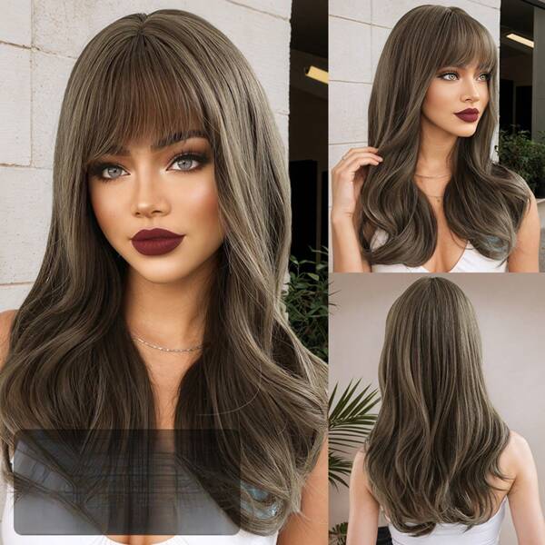 Peluca de fibra química con simulación invisible, mecanismo que imita el cabello natural negro, estilo viento europeo y estadounidense para modelos de mujer de alta temperatura