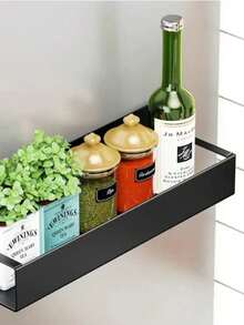 1/2/4pcs Magnetic Spice Storage Rack For Refrigerators And Ovens, Multi-Purpose Space Saving Refrigerator Storage Boxes And Storage, Magnetic Fridge Side Rack Storage Shelf Spice Rack Organizer Space Saving Kitchen (Black) - Black - View 3