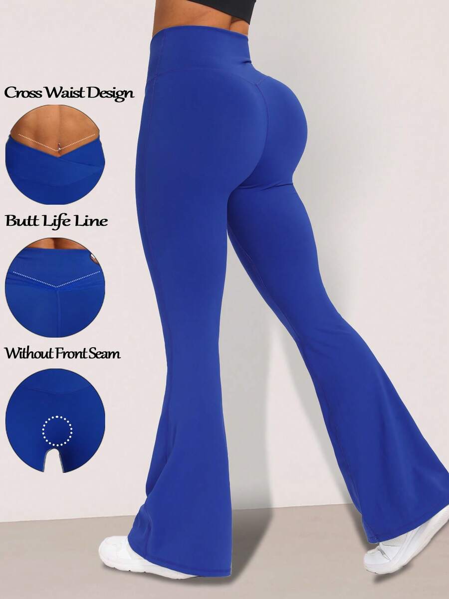 RUNONWHEELS 5 Women V Shaped Yoga Legging High Waisted Flare Leg Women Bootcut Yoga Pants Wide Leg Yoga Pants Stretchy Work Pants For Workout Athletic Running Cycling Yoga Pickleball Exercise Casual - 藍色 - 查看 1