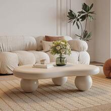 Cloud-Shape Cute Coffee Table Cream White Coffee Table With 3 Short Legs Modern Live Round Edge Coffee Table For Living Room Bedroom Easy Assembly (Spherical Legs) - Apricot - View 5