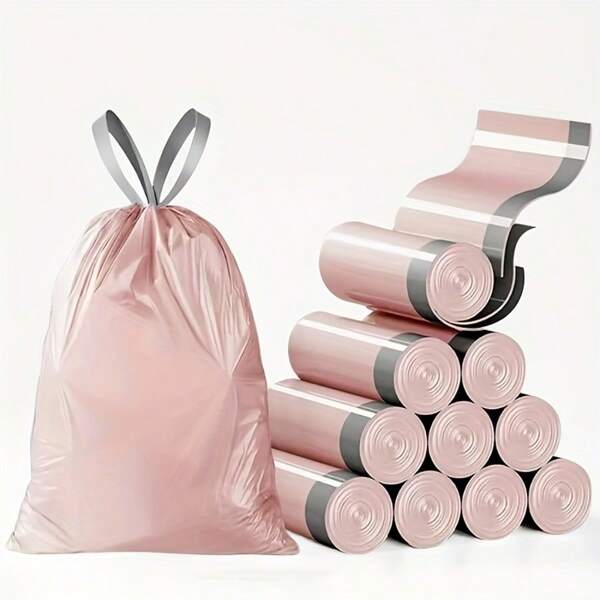 Bolsas de basura de plástico con cordón de 15/60/105/150 piezas de 4 galones de capacidad resistente - plegables, a prueba de fugas, fáciles de atar para baños, cuartos de lavado, dormitorios, oficinas y botes de basura - conveniencia de ahorro de espacio