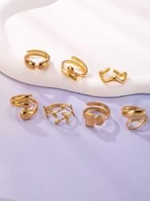 Set de 7 anillos de mujer ajustables con diseño geométrico de estilo bohemio, chapados en oro de 18k y acero inoxidable, adecuados para uso diario o como regalo