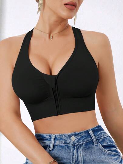 Ladies High Impact Front Zip Wirefree Seamless Elastic Sports Yoga Running BH Women view 8