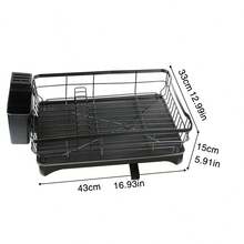 Dish Drainer,Single Layer Tableware Dish Rack,With Drip Tray,Dish Drying Rack With Removable Cutlery Holder,Sink Drainer Rack For Kitchen, Black - Black - View 8