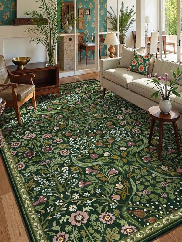 1 Pc Boho Modern Parisian Garden Floral Carpet For Living Room, Non-Slip Rust Rug Print Vintage Farmhouse Carpet For Bedroom Dining Room Dorm Office Home Decor
