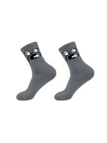 5 Pares (Cores Aleatórias) Meias Esportivas de Tornozelo Médio Respiráveis, Engraçadas e Coloridas com Expressão Fofa de Desenho Animado e Doces
