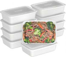 20-Piece Lightweight, Durable, Reusable -Free 1-Compartment Containers - Microwave, Freezer, Dishwasher Safe - White - White - View 1