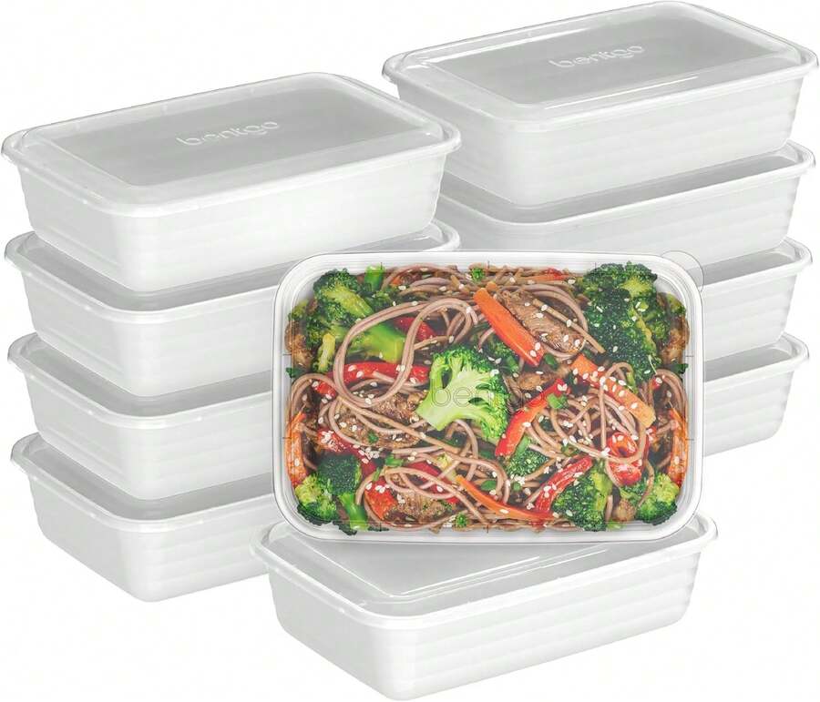 20-Piece Lightweight, Durable, Reusable -Free 1-Compartment Containers - Microwave, Freezer, Dishwasher Safe - White - White - View 1