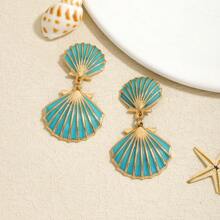 1 Pair Boho Style Shell Texture Enamel Pendant Earrings, Fashion Oceanic Element Eardrops Suitable For Women To Wear In Summer, Beach Vacation
