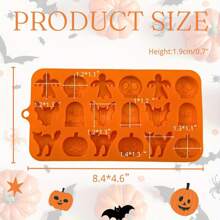 1pc Halloween Silicone Chocolate Moulds, 18 Cavity Pumpkin, Cat, Ghost, Bat, Skull, Tombstone Shapes Baking Molds For DIY Fondant, Chocolate, Candy, Jelly, Pastry Cake Decorating Tools, Soap, Candle Mold