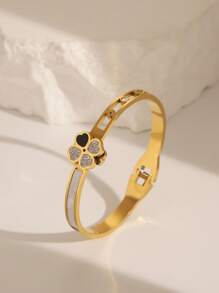 1 Pc Fashionable & Elegant Bracelet, Personalized Geometric Zirconia Bracelet, Jewelry Accessory Gift For Women/Girls, Waterproof, Stainless Steel, Gold, Love, Lucky Charm