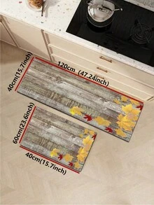 1pc Modern Minimalist Brown Textured With Yellow Maple Leaf Pattern Cushioned Anti-Fatigue Carpet Mat, 3mm Thick Super Soft Absorbent Lightweight Polyester Rectangular Design With Rubber Backing, Durable And Comfortable, Suitable For Kitchen, Bathroom, Entryway, Laundry Room - Multicolor - View 12
