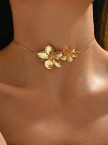 1 pieza Collar dorado de flor ajustable, elegante y de verano, joyería floral de diseño elegante y de alta gama para mujer, adecuado para uso diario, playa, fiesta y regalo