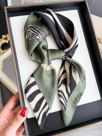 1pc Retro Fashionable Zebra Print Animal Satin Scarf, Multifunctional Women's Faux Silk Scarf Shawl, Suitable For Travel, Vacation, Casual, Commuting, Collar Decoration, Fashion Handbag Decoration