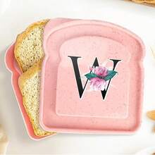 1 pieza Caja de almuerzo portátil con tapa con forma de tostada, caja de sándwich con pan tostado, contenedor de alimentos con patrón de letra creativo, cajas de aperitivos para cocina, picnic al aire libre, caja bento de gran capacidad - Rosa - Ver 41