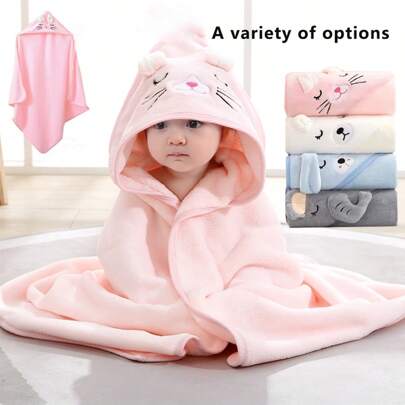 1pc Multi-Functional Ultra-Absorbent Microfiber Baby Hooded Bathrobe - Adorable Animal Design With Matching Hood, Soft & Comfy, Suitable For 0-2 Years Old Boys And Girls, Swaddling Blanket, Cartoon Wrap, Machine Washable Baby Bathing Accessory