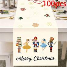 1-Piece Set Of Linen Nutcracker Table Runner - Designed With Holiday Nutcracker And Ballet Dancer, Featuring The Words "Merry Christmas", A Indoor And Outdoor Holiday Table Cover Suitable For Kitchen, Dining, And Party Decoration, Christmas Table Cloth, Nutcracker Theme, Seasonal Decorative Fabric, Home Decor. - Multicolor - View 15