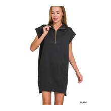 Zenana Textured Knit Jacquard Quarter Zipper Mini Dress - Black - View 1