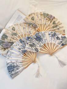 1 Stück handgehaltener Faltfächer, Fächer, Retro Blumenfächer, bemalte Fächer, goldene Fächer, Satin Fächer, faltbarer Fächer, Hochzeit Handfächer, Party Handfächer, dekorative Fächer, hölzerner Faltfächer, Heimdekoration Ornamente & Accessoires/dekorative Fächer, chinesischer Stil als Kirchenhochzeitsgeschenk