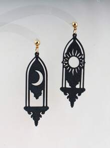 Pendientes con forma de ventana con luna y sol, pendientes versátiles para mujeres