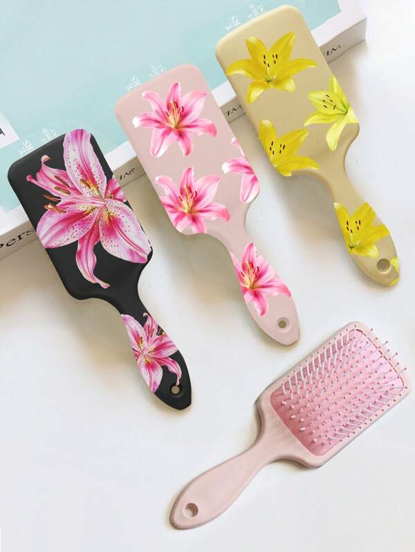 Tropische Lilie Blumen Design Haarkamm, antistatische glatte Massage Paddel Haarbürste, geeignet für den Heimgebrauch, Haarstyling, Haarpflege, Kämmen, Haaraccessoires