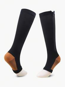 1 par de calcetines deportivos de tobillo con cremallera de dedo abierto para mujer, mangas de compresión para piernas para uso diario en yoga o gimnasio - Multicolor - Ver 15