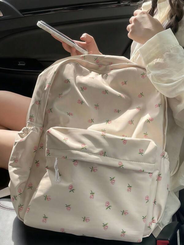 Fashion Large Capacity Women's Backpack, Nylon Material Lightweight Cute Student Backpack For Women - Cute Floral Pattern Laptop Backpack, College School Bag, Multi-Pocket Design, Suitable For Business, Commuting, Outdoor, Travel And Outing, Etc., Popular Back To School Season Choice - Ideal Gift For Teenagers, Middle/High School And College Students