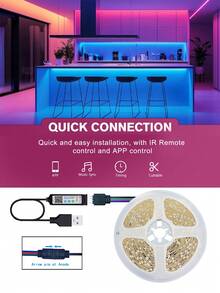 NBBUFF 3ft-100ft LED Strip Lights For Bedroom With Remote And Smart App Control RGB Music Sync Color Changing Led Lights For PC Home Lighting Mirror Kitchen Bar Cabinet Birthday Decor Gaming Equipment - Multicolor - View 11