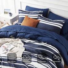 Queen Comforter Set 7 Pieces, Navy Striped Bedding Set For Queen Size Bed Reversible, Cationic Dyeing Bed In A Bag With Comforter, Sheets, Pillowcases & Shams - 亮橙色 - 查看 6
