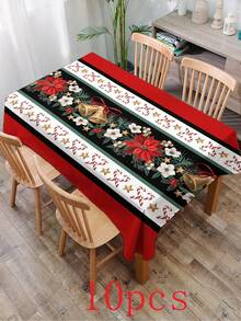 1pc Cartoon Christmas Series Print Tablecloth, Modern Polyester Fiber Rectangular/Round Waterproof Tablecloth For Living Room, Outdoor Dining Table, Small Round Table - Black and White - View 18