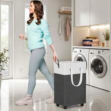 75L Large - Capacity Rolling Laundry Basket, Laundry Hamper With 4 Smooth Wheels, Collapsible Waterproof Clothes Basket, Freestanding Hamper With Handles For Bedroom/Dorm/Laundry Room (Gray) - Camel - View 7